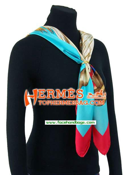 Hermes 100% Silk Square Scarf Blue HESISS 130 x 130 - Click Image to Close